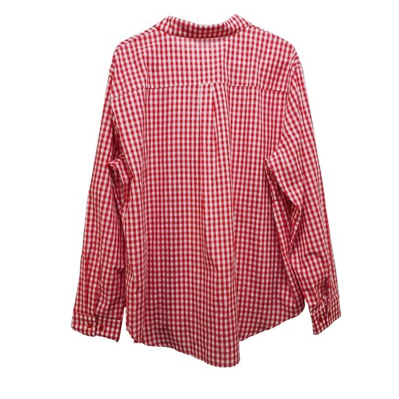 Red & White Mens Gingham Long Sleeve Button-Up Shirt Size 2XL - Picture 6 of 8